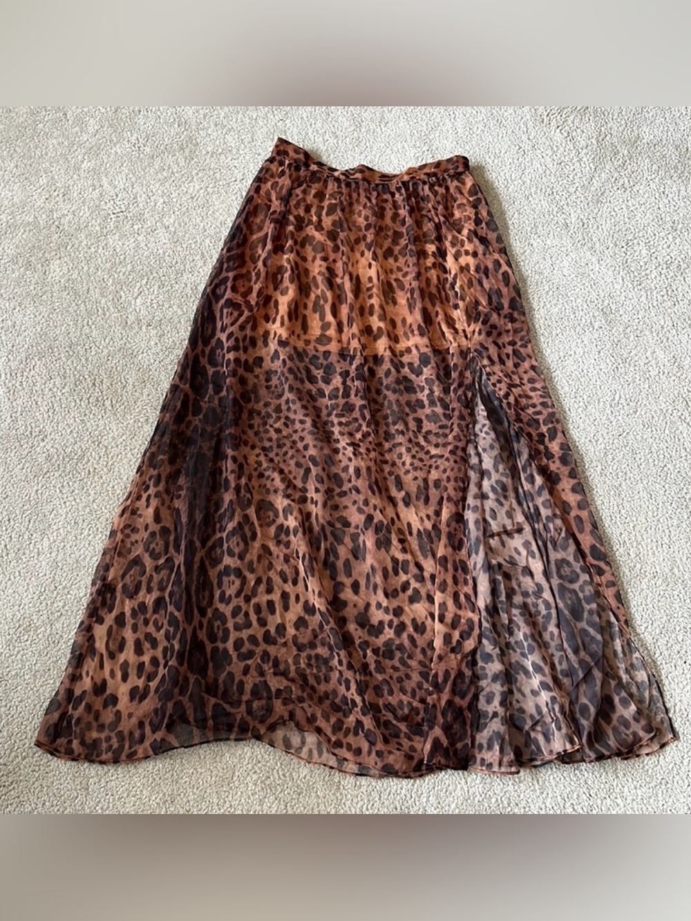 BLVD Sheer Leopard Print Maxi Skirt With High Slit